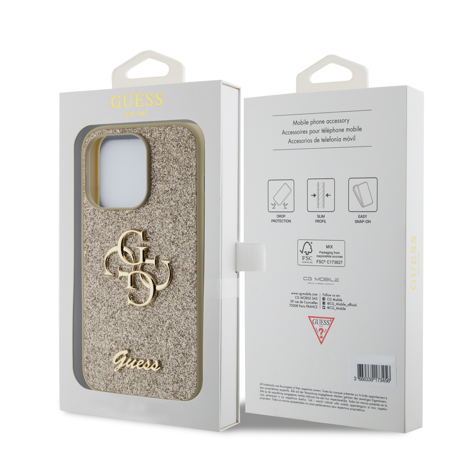 Case Guess Brillos Logo 4G para iPhone 15 Pro Dorado 