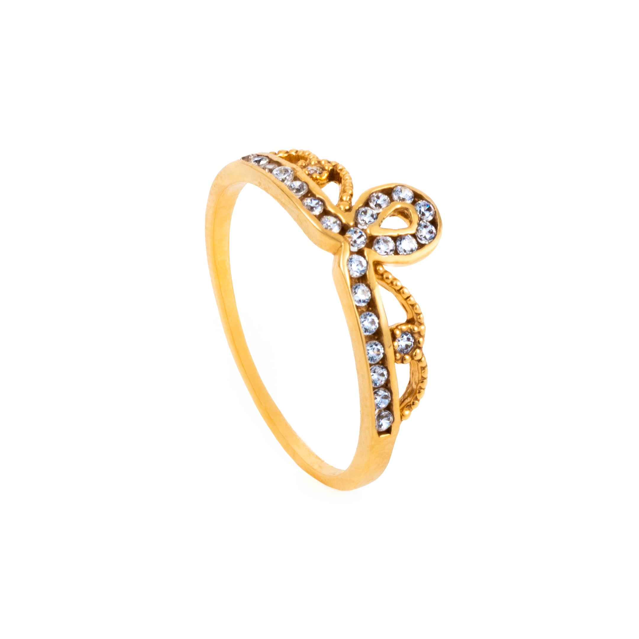 Anillo corona con circonias en oro 14 Kilates. Oro Fino Joyería