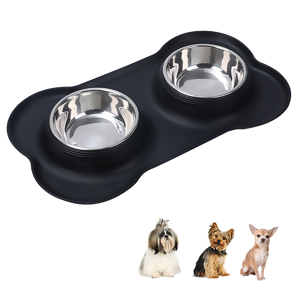 Tazones en Acero Inoxidable con Tapete para Perros Raza Chica