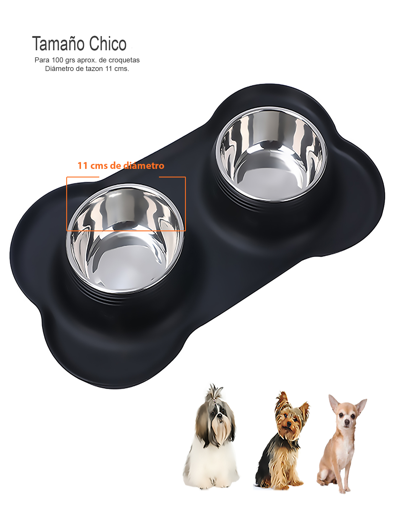 Tazones en Acero Inoxidable con Tapete para Perros Raza Chica