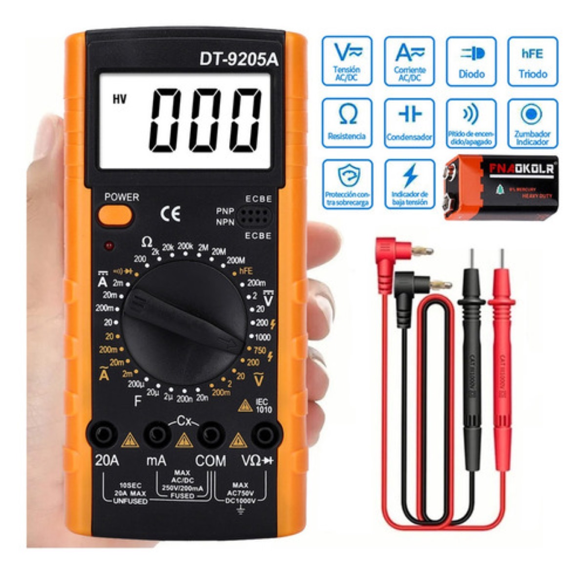 Multímetro Digital Digital Portátil Con Pantalla Lcd Ac/dc D