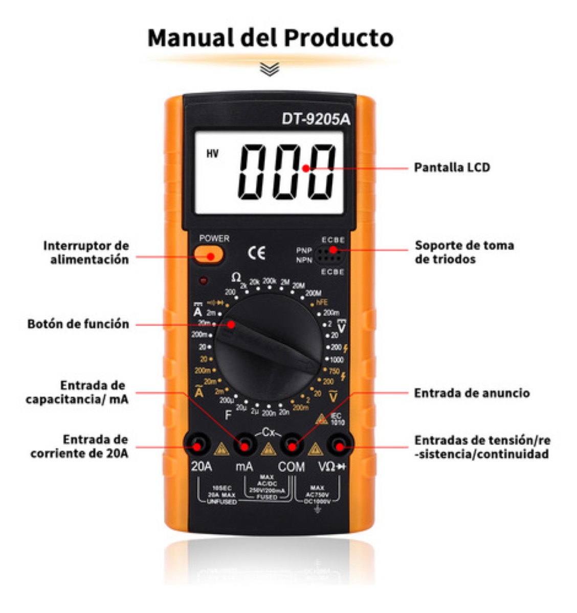 Multímetro Digital Digital Portátil Con Pantalla Lcd Ac/dc D
