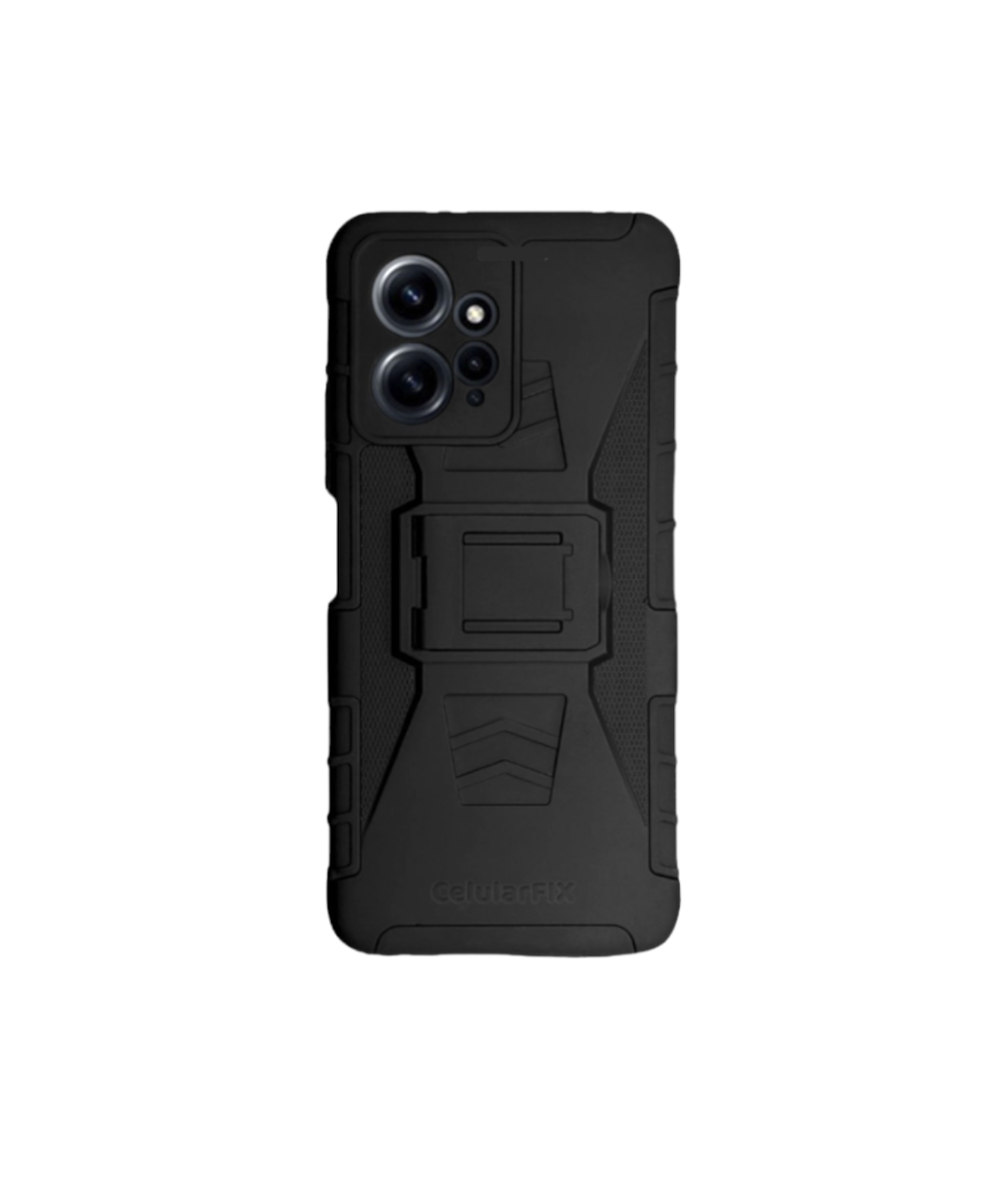 Funda Protector Uso Rudo con Clip más Mica de Cristal Gratis para Xiaomi Redmi Note 12 5g Color Negro.