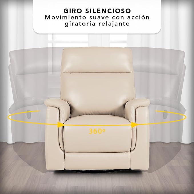 Sillón Reclinable Manual Giratorio y Mecedora de Piel color Beige Jake