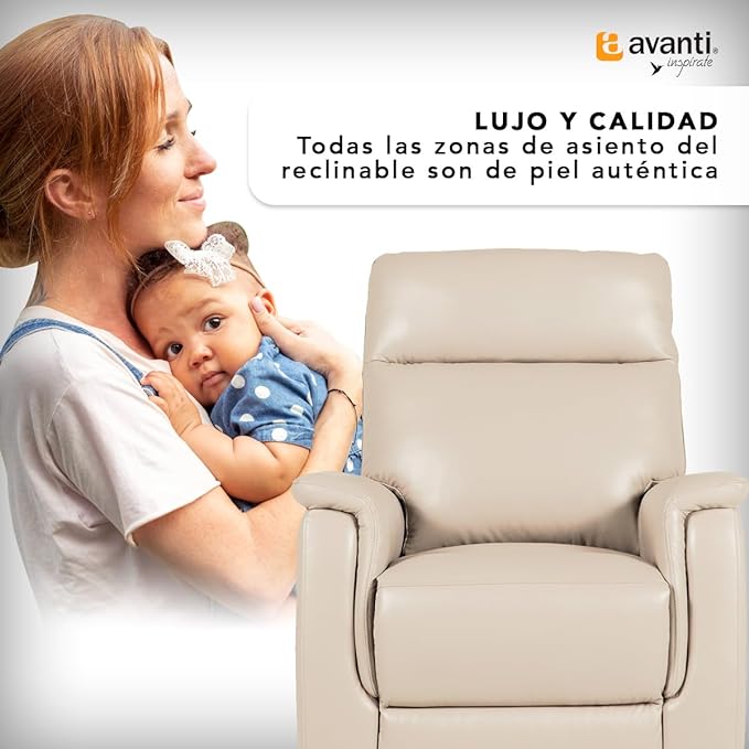 Sillón Reclinable Manual Giratorio y Mecedora de Piel color Beige Jake