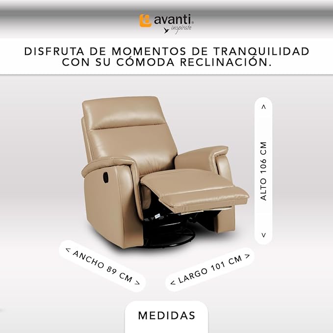 Sillón Reclinable Manual Giratorio y Mecedora de Piel color Beige Jake