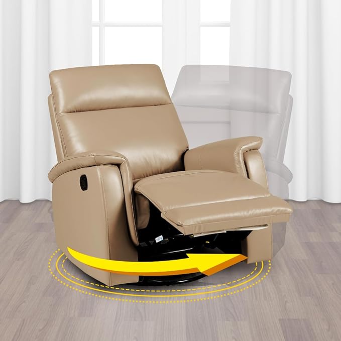 Sillón Reclinable Manual Giratorio y Mecedora de Piel color Beige Jake