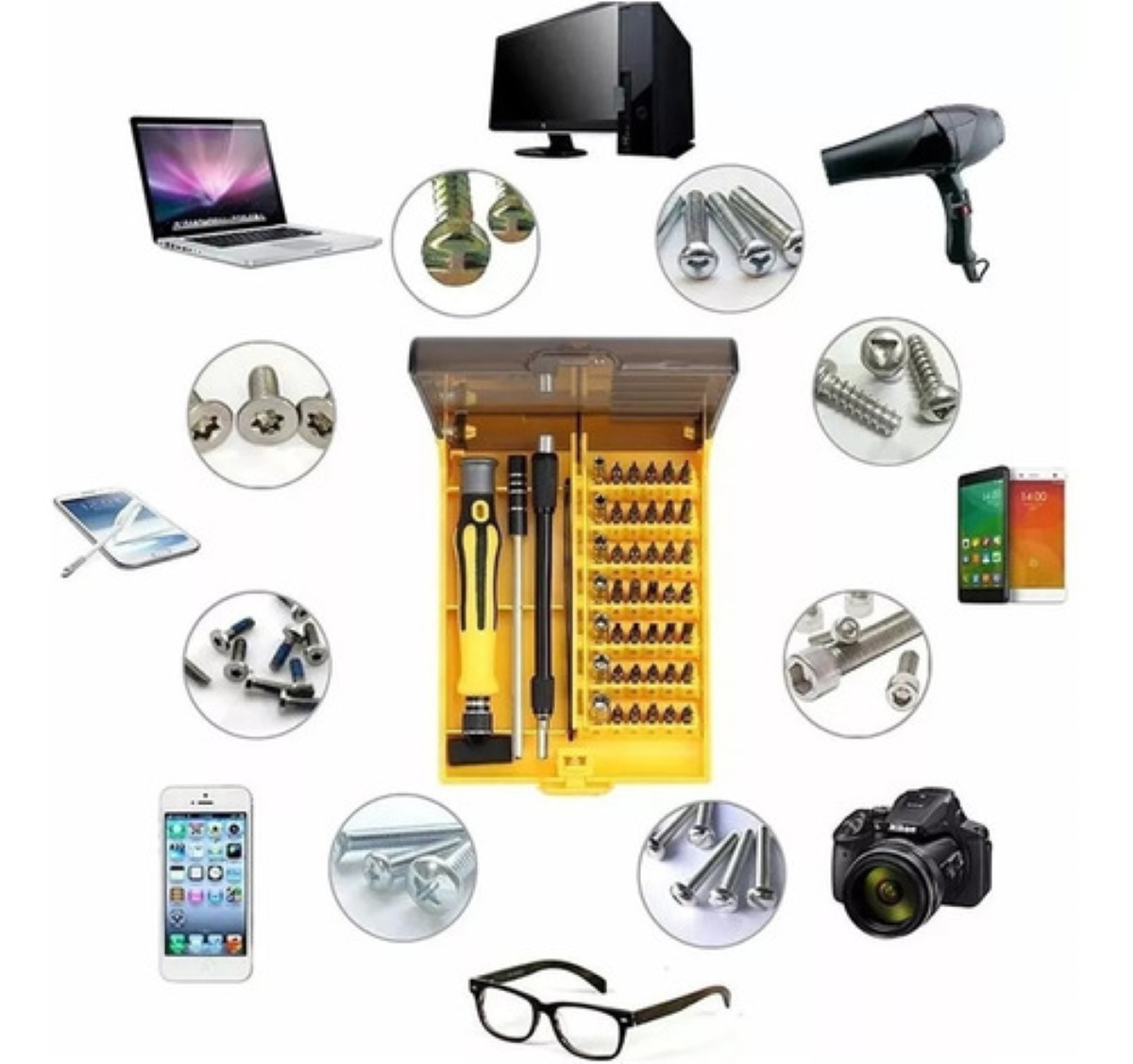 "Kit Desarmador Precision 46 En 1 Para Celular, Laptop, Cámara Amarillo "