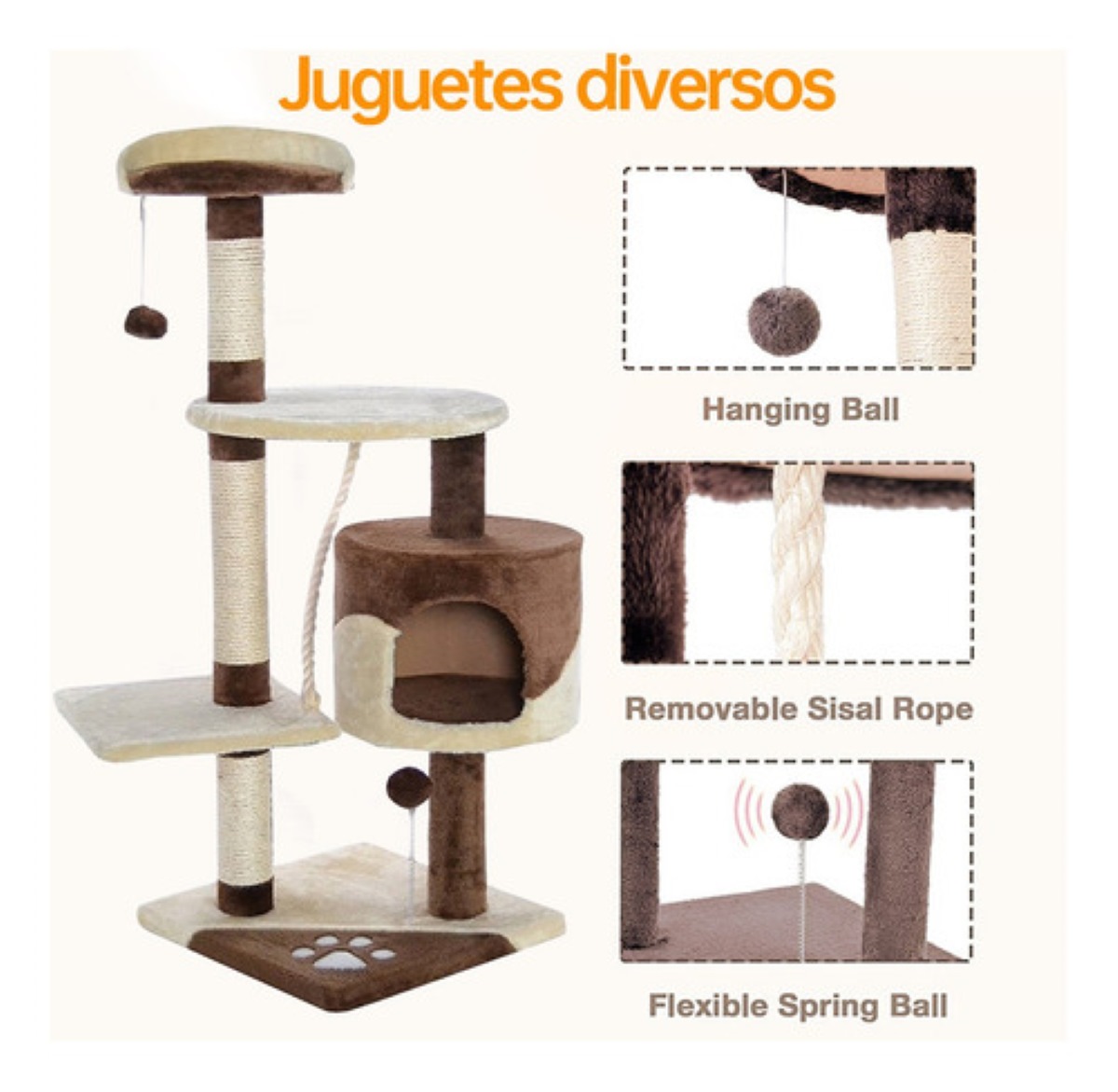 "Arbol Trepador Rascador Para Gatosnido De Gato cafe con beige "