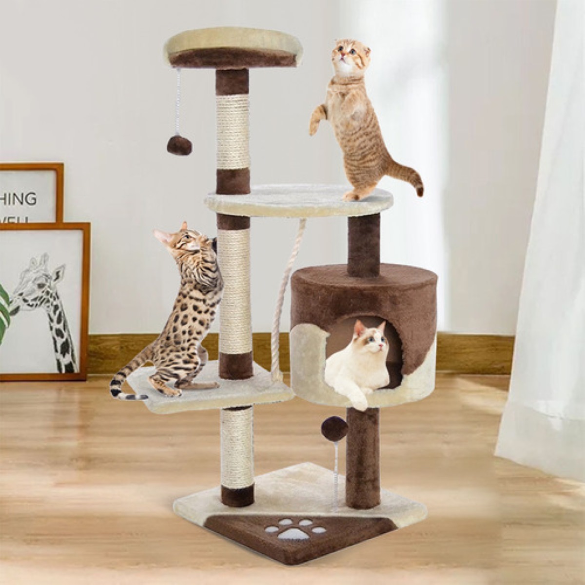 "Arbol Trepador Rascador Para Gatosnido De Gato cafe con beige "