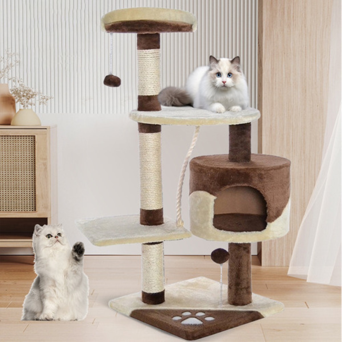 "Arbol Trepador Rascador Para Gatosnido De Gato cafe con beige "