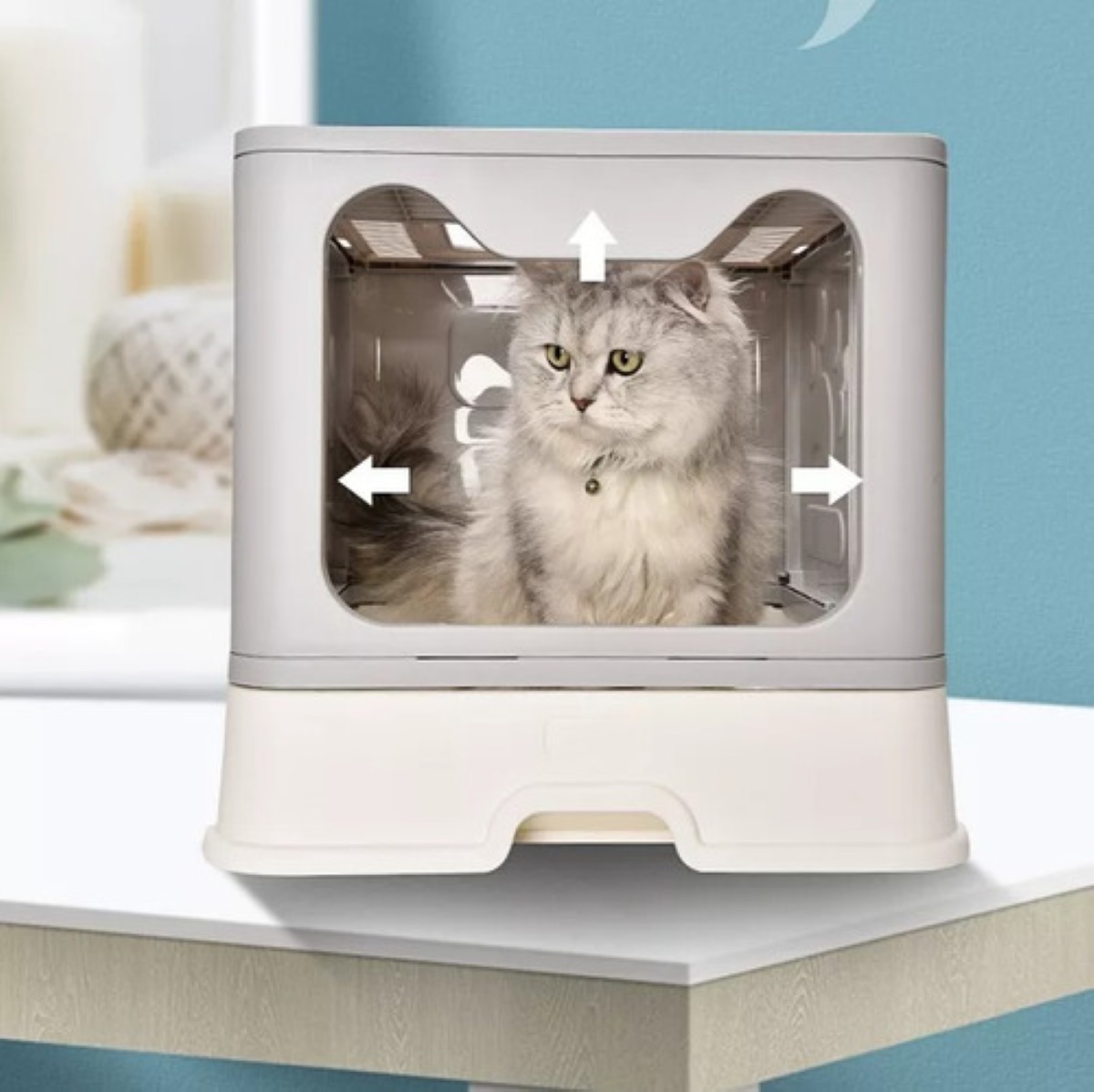 "Arenero Cerrado Para Gato Bandeja Sanitaria Antiolor + Pala Color Gris Claro "