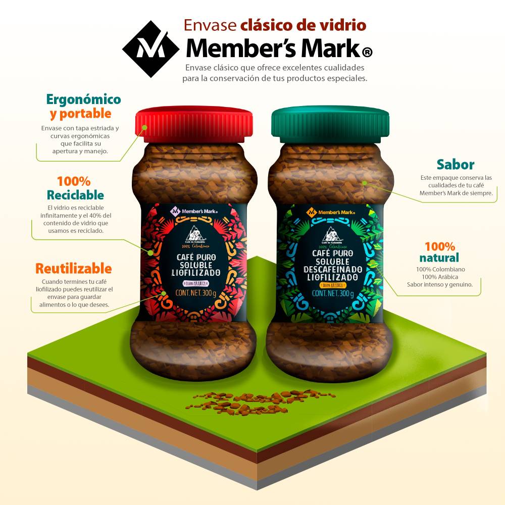 Café Puro Soluble Colombiano Liofilizado Descafeinado, Calidad Gourmet Kosher, 300g 