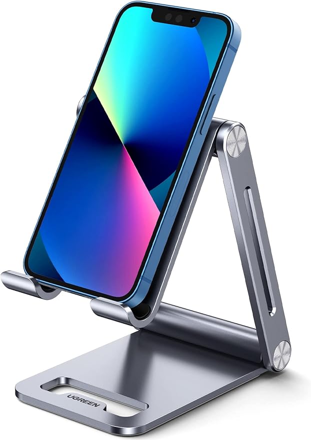 A UGREEN Soporte para Celular, Universal Multiángulo Soporte Ajustable, Soporte Celular Plegable de Aluminio, Compatible con iPhone 15/14/13/12 Pro MAX, Galaxy S24 S23 S22 Ultra, Huawei, Redmi, Gris