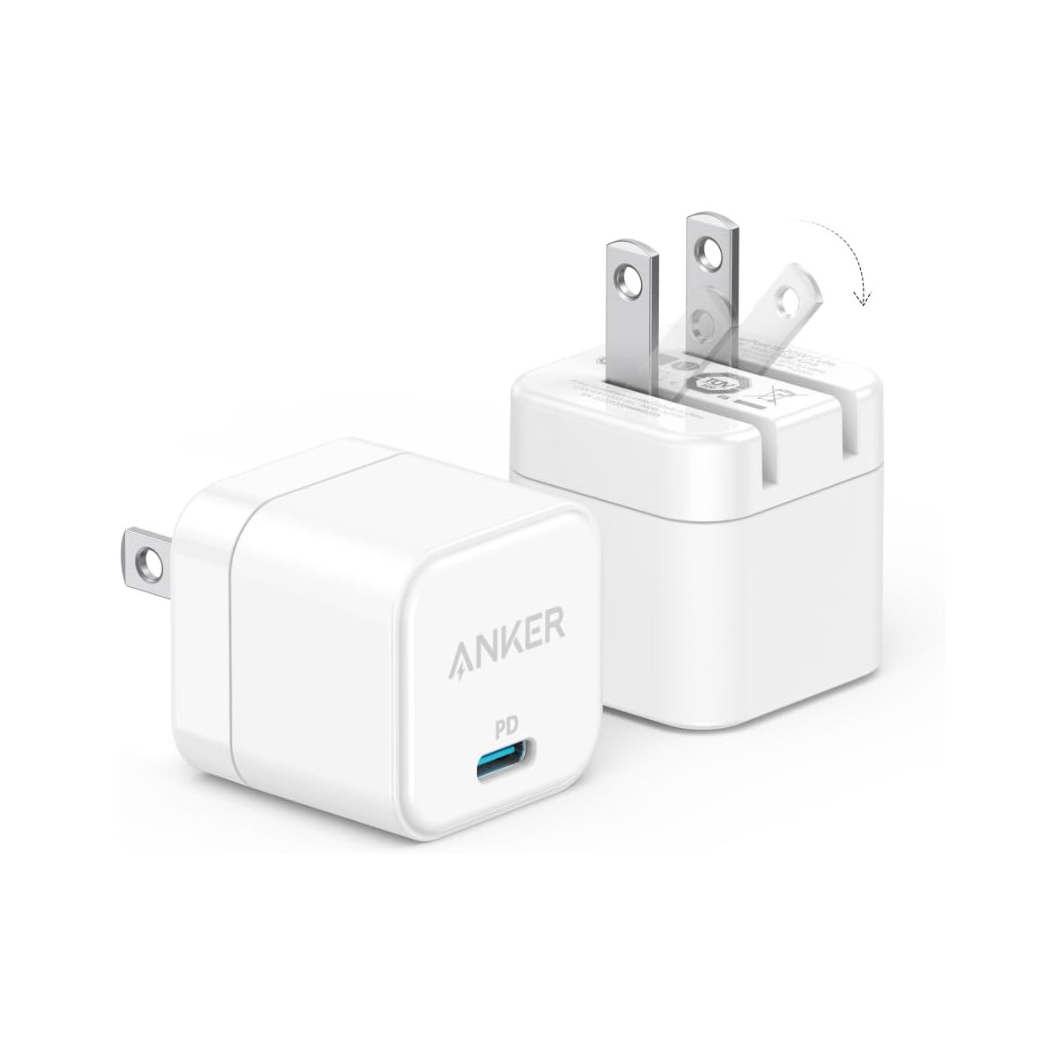 Cargador USB C 20W PD Anker PowerPort III patas plegables.