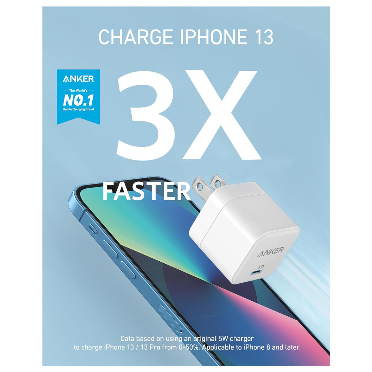 Cargador USB C 20W PD Anker PowerPort III patas plegables.