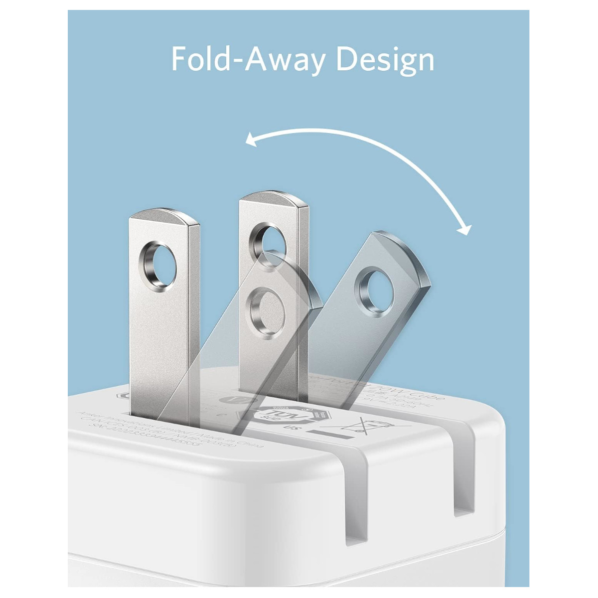 Cargador USB C 20W PD Anker PowerPort III patas plegables.