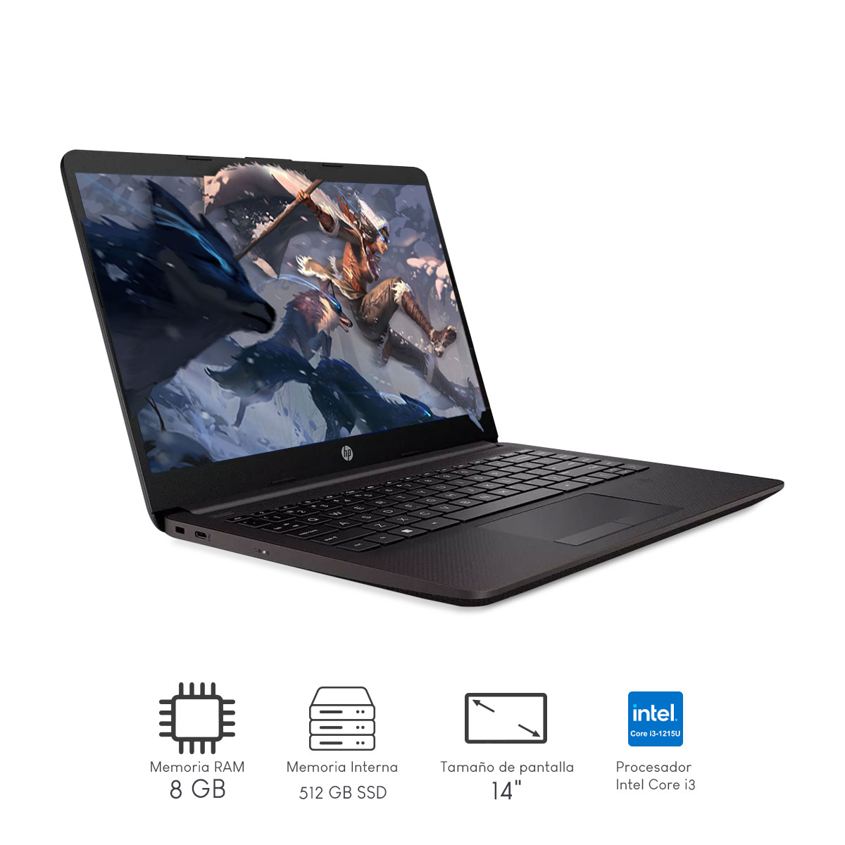 Laptop HP Notebook 240 G9 Intel CI3 8gb 512gb 14Pulg HD W11P Silver Dark 8Q9V0LT