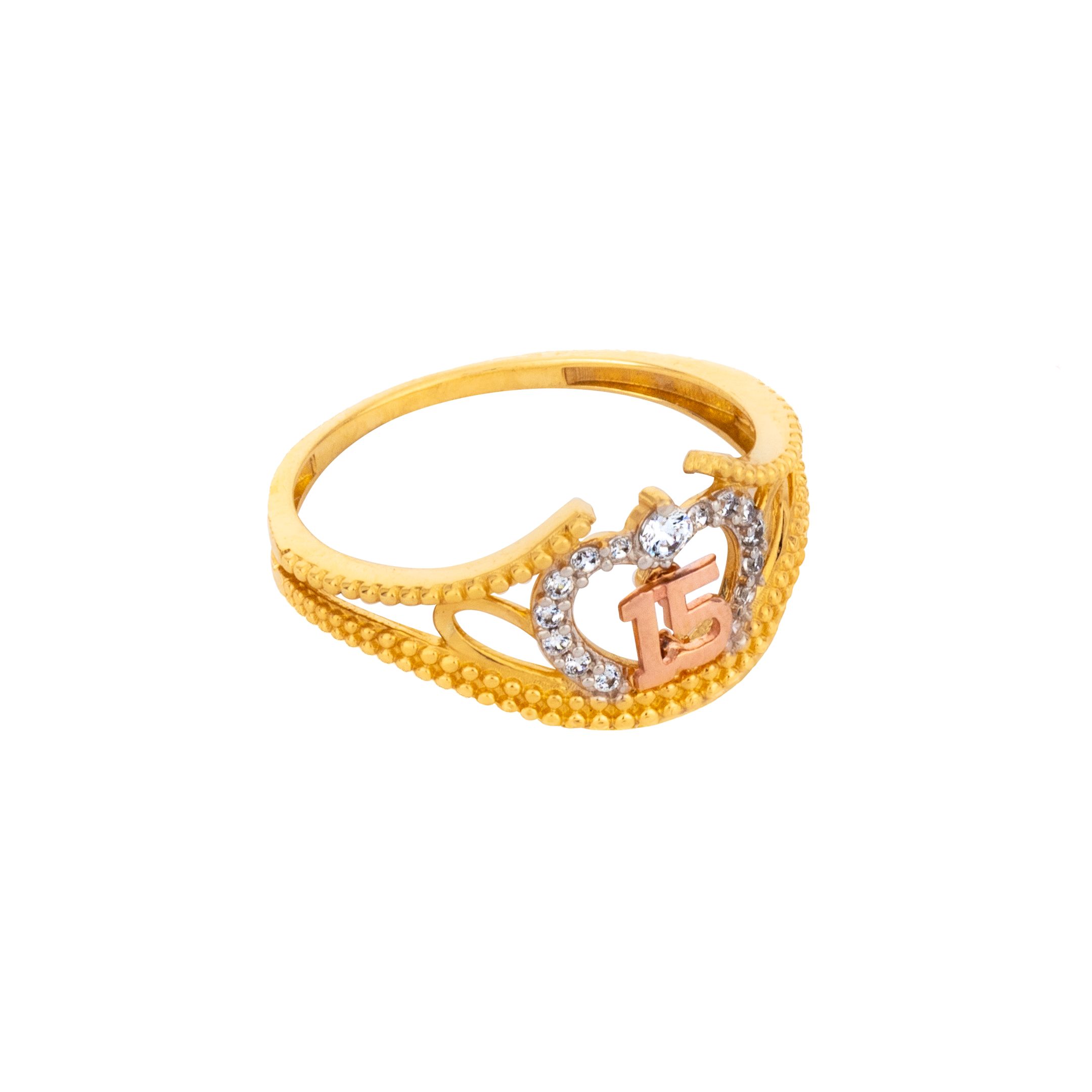 Anillo 3 oros 15 años en oro de 14 Kilates. Oro Fino Joyería