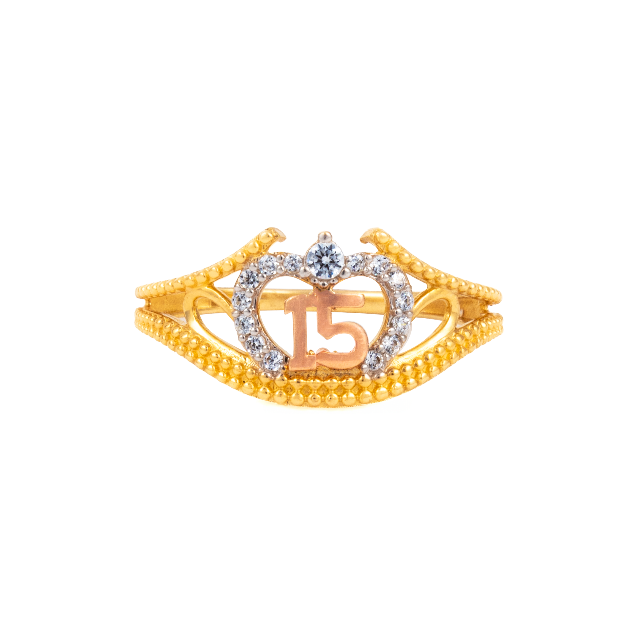 Anillo 3 oros 15 años en oro de 14 Kilates. Oro Fino Joyería