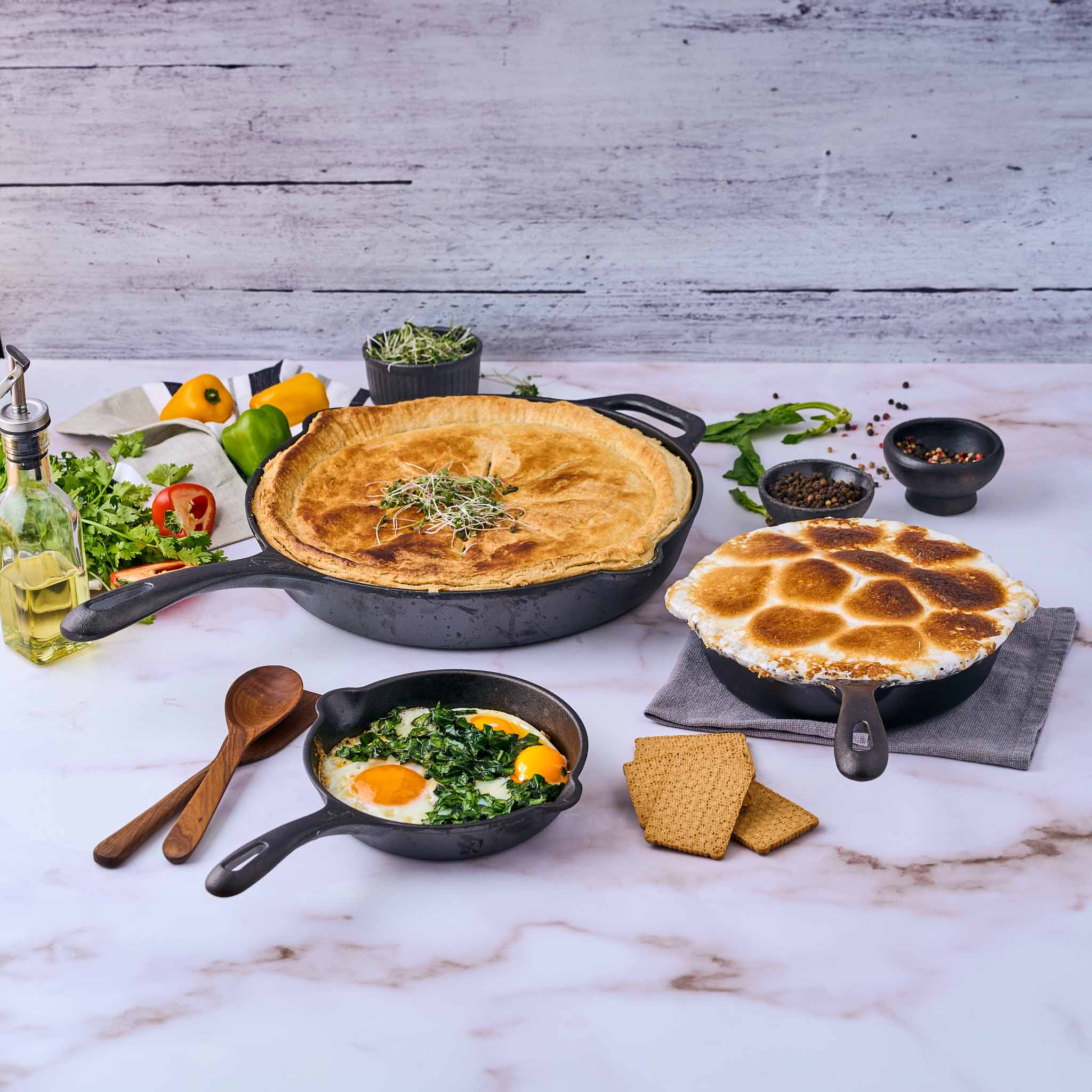 VICTORIA Combo x 3 Sartenes de 16 CM, 20 CM y 25 CM de Hierro Fundido Esmaltado