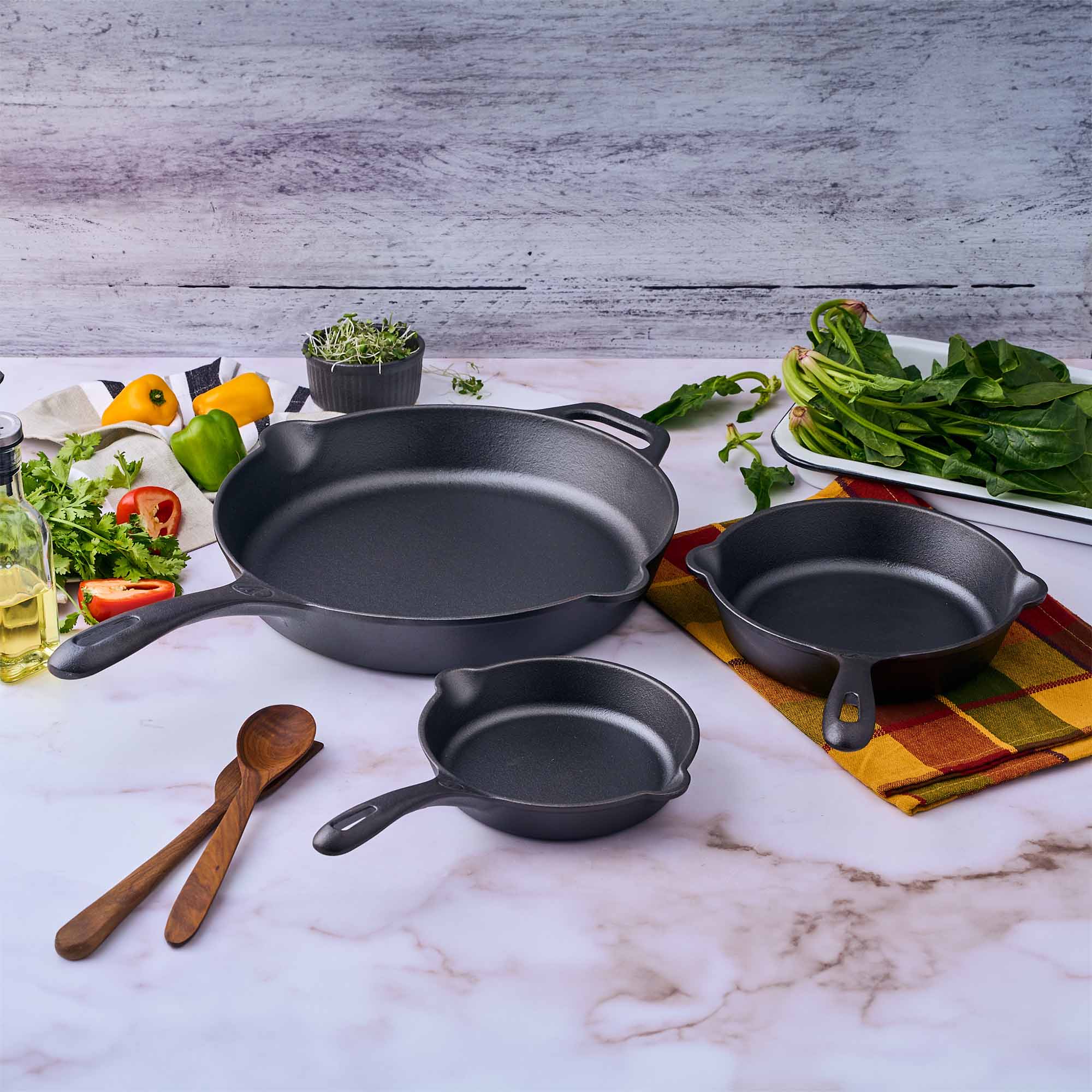 VICTORIA Combo x 3 Sartenes de 16 CM, 20 CM y 25 CM de Hierro Fundido Esmaltado