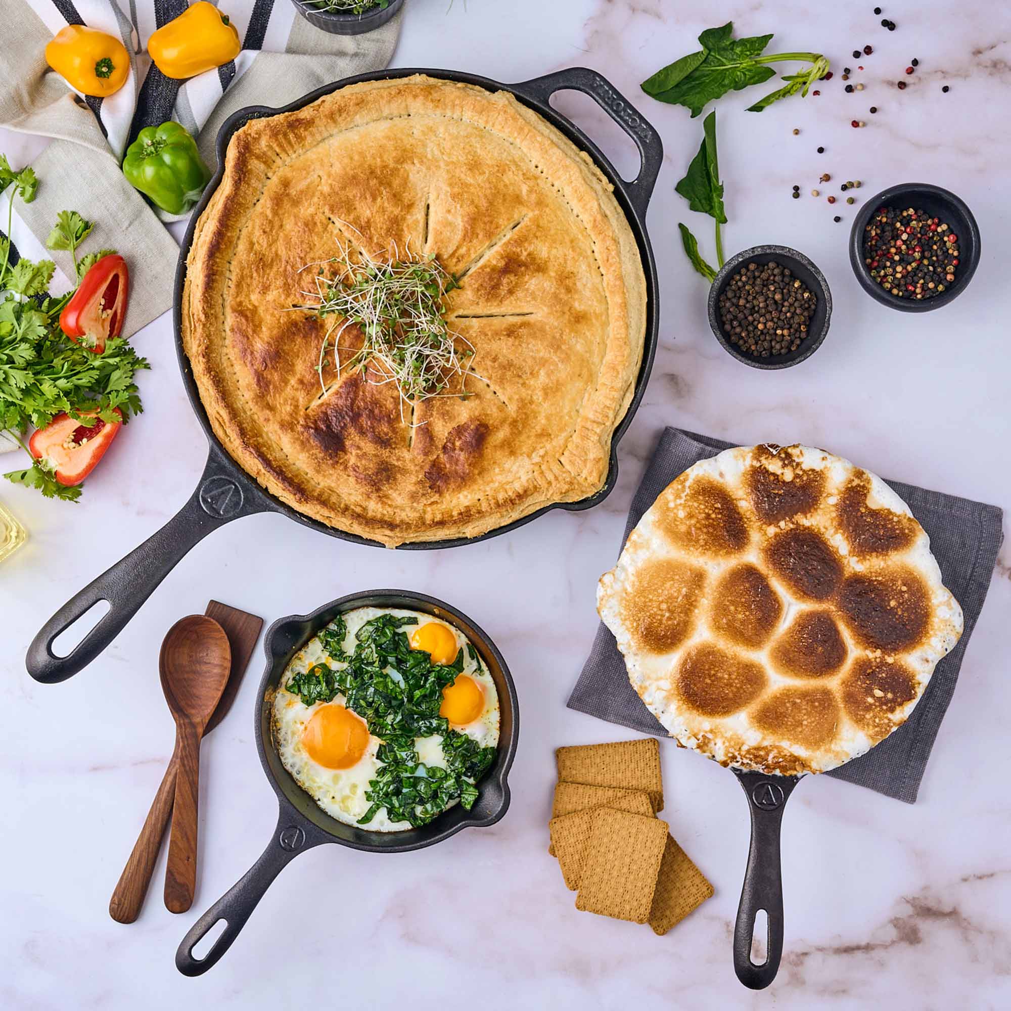 VICTORIA Combo x 3 Sartenes de 16 CM, 20 CM y 25 CM de Hierro Fundido Esmaltado