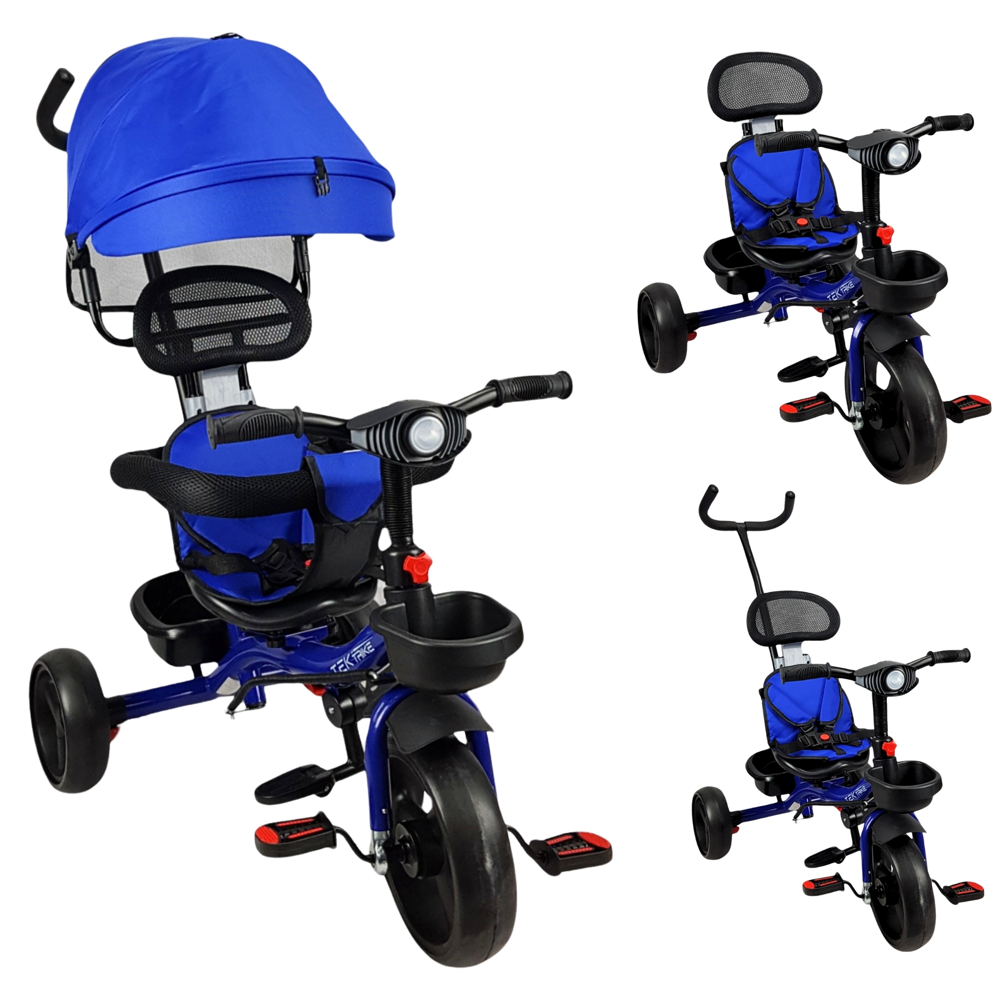 Triciclo para Niños con Barra Empuje Cajuela Toldo Luz y Sonido