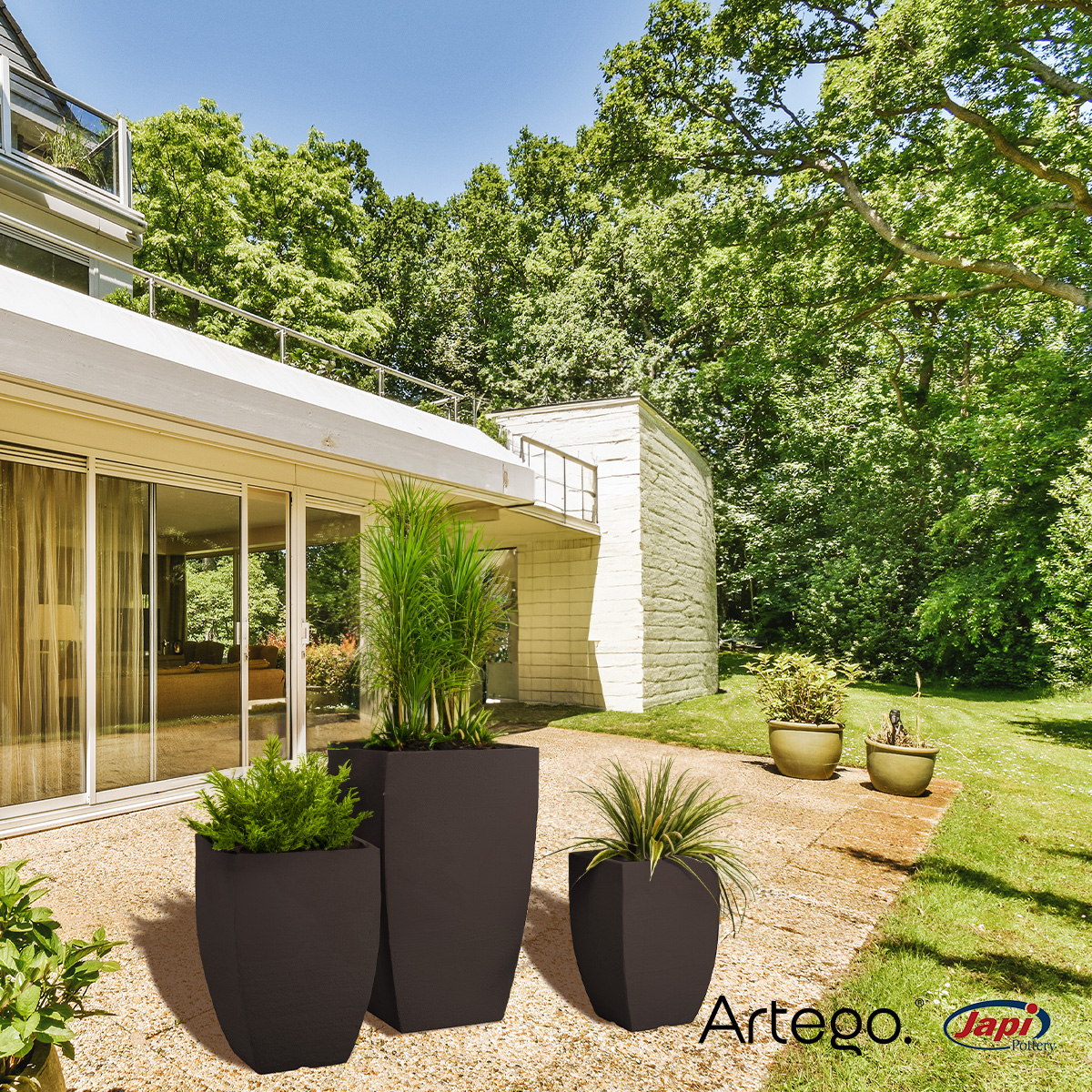 Maceta set de 3 piezas para exteriores grande 76-54-44cm MODERNA CUADRADA de Polietileno ultra ligera Artego Japi