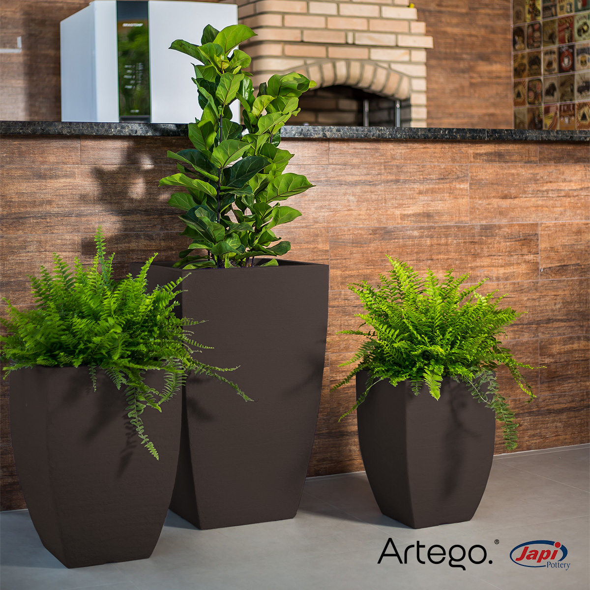 Maceta set de 3 piezas para exteriores grande 76-54-44cm MODERNA CUADRADA de Polietileno ultra ligera Artego Japi