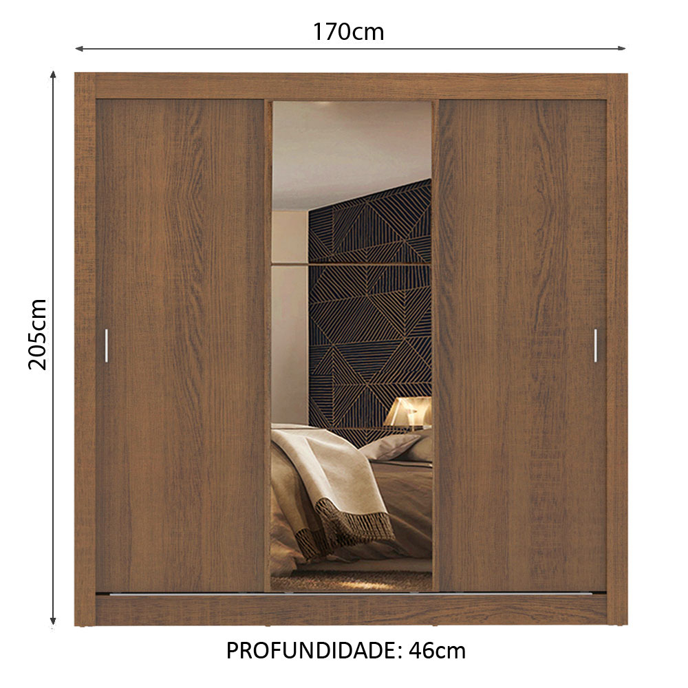 Ropero Madesa Mônaco 3 Puertas Correderas 1 con Espejo Marrón.