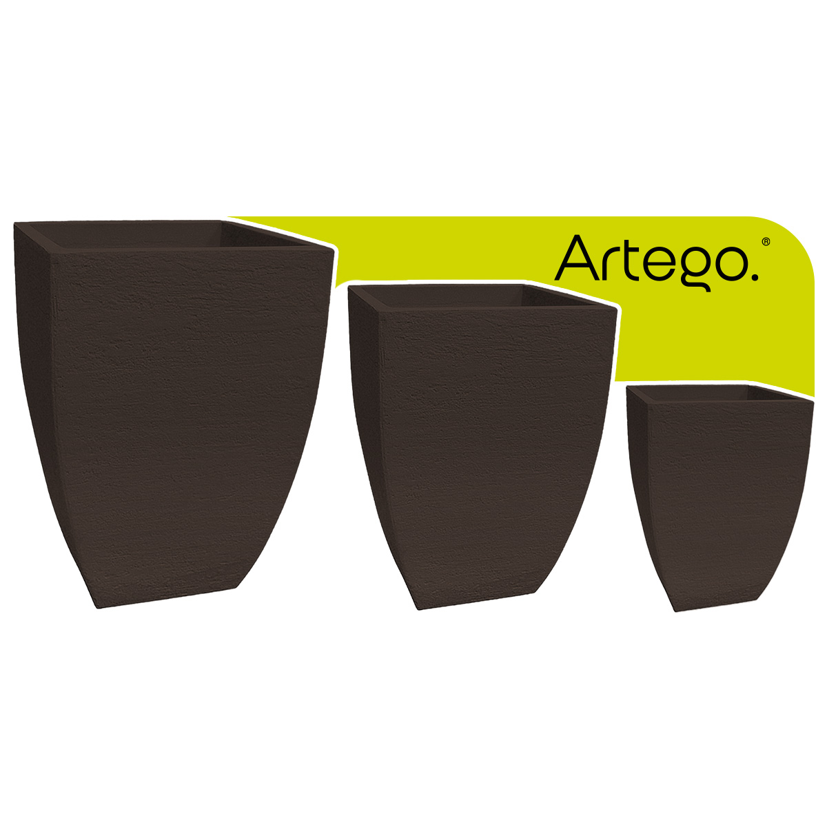 Maceta set de 3 piezas para exteriores grande 76-54-44cm MODERNA CUADRADA de Polietileno ultra ligera Artego Japi