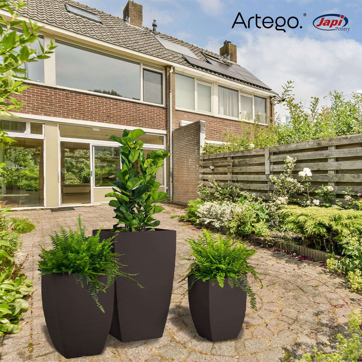 Maceta set de 3 piezas para exteriores grande 76-54-44cm MODERNA CUADRADA de Polietileno ultra ligera Artego Japi