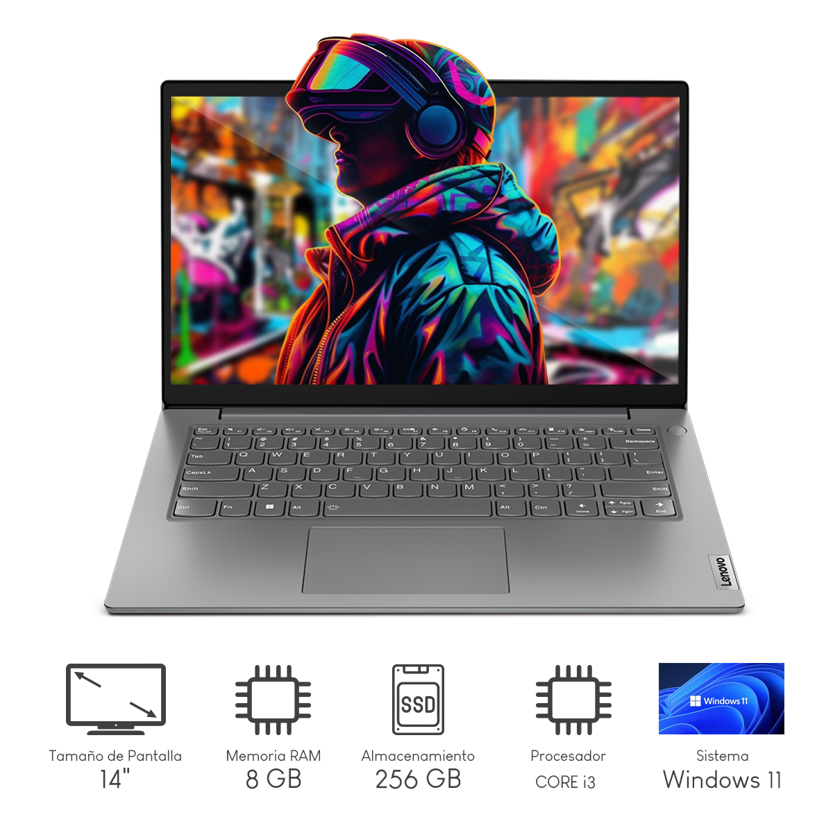 Laptop Lenovo V14 G3 Iap Intel CI3 8gb 256bgb 14Pulg W11H Iron Grey 82TS00E1CL.