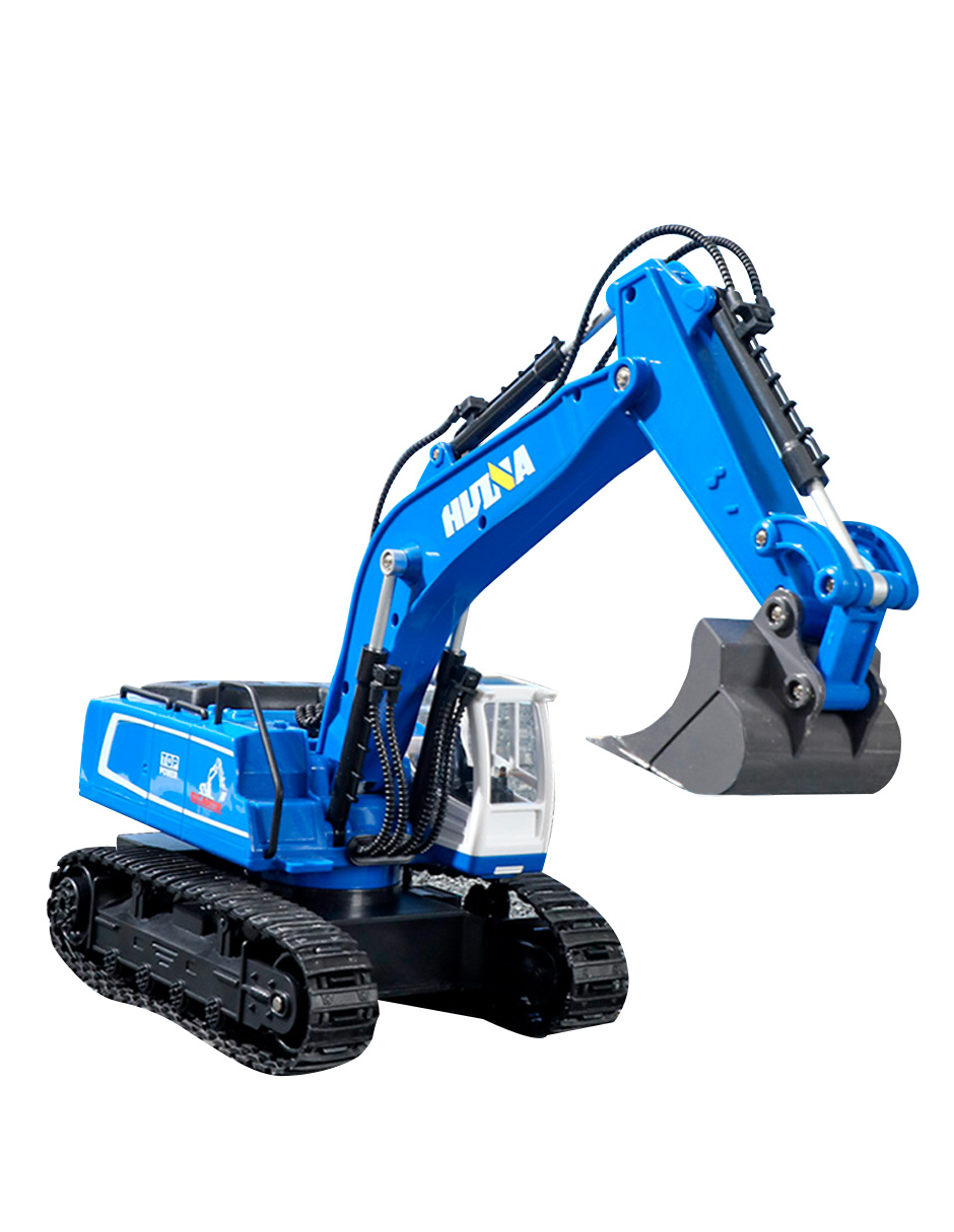 Excavadora a control remoto RC Huina 1558 azul Metal 1:18 11 canales 2.4Ghz Rc de construcción Retroexcavadora.