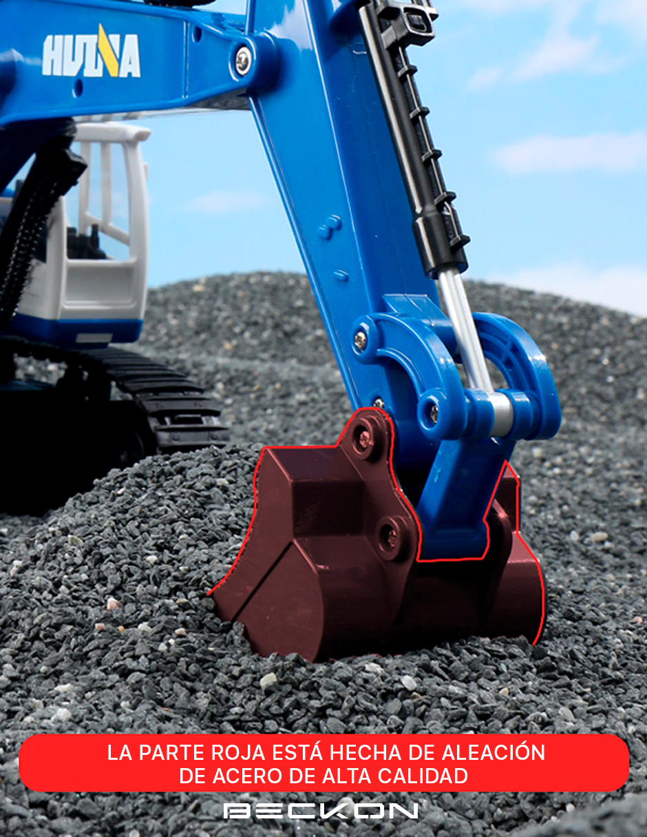 Excavadora a control remoto RC Huina 1558 azul Metal 1:18 11 canales 2.4Ghz Rc de construcción Retroexcavadora.