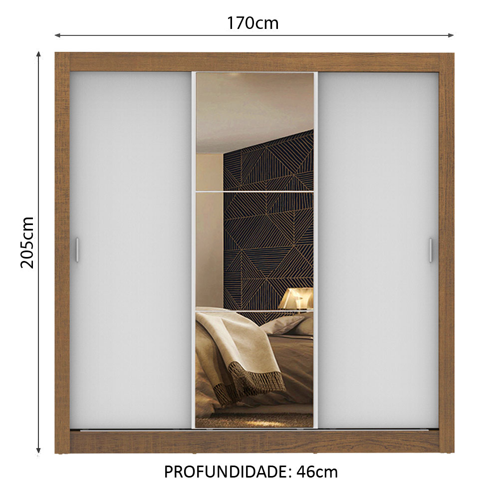 Ropero Madesa Mônaco 3 Puertas Correderas 1 con Espejo Rustic/Blanco.