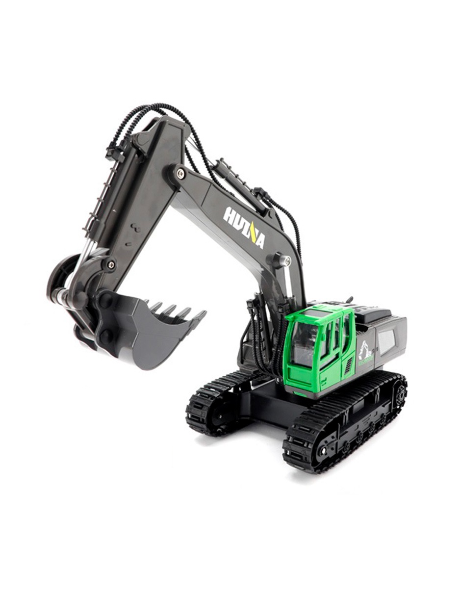 Excavadora a control remoto RC Huina 1558 verde Metal 1:18 11 canales 2.4Ghz Rc de construcción Retroexcavadora.
