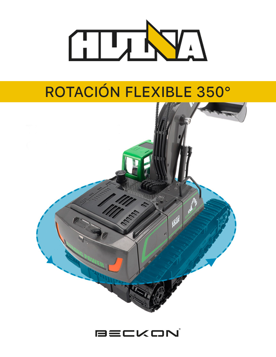 Excavadora a control remoto RC Huina 1558 verde Metal 1:18 11 canales 2.4Ghz Rc de construcción Retroexcavadora.