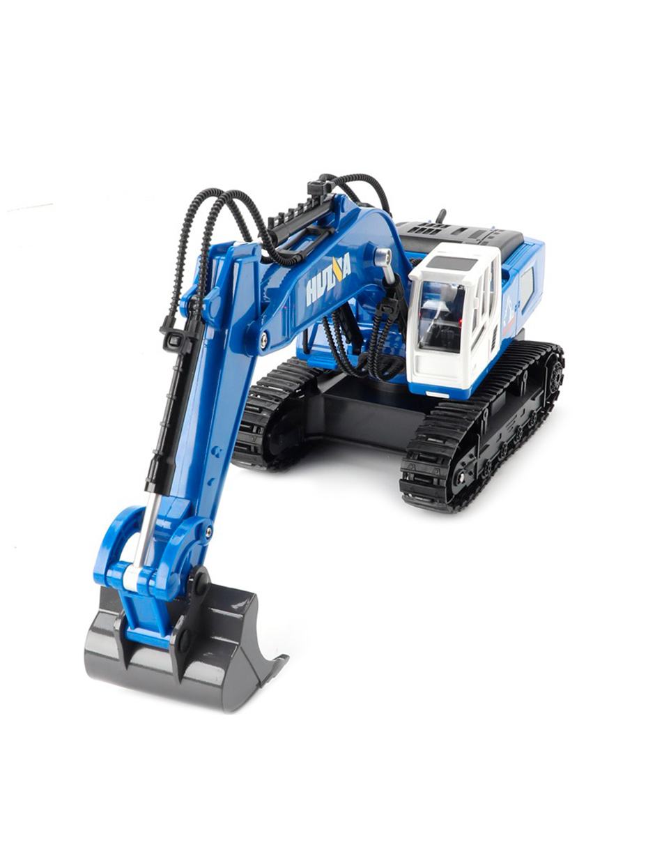 Excavadora a control remoto RC Huina 1558 azul Metal 1:18 11 canales 2.4Ghz Rc de construcción Retroexcavadora.