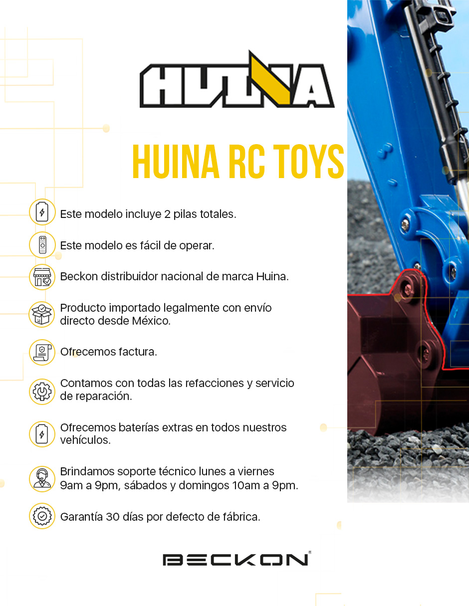 Excavadora a control remoto RC Huina 1558 azul Metal 1:18 11 canales 2.4Ghz Rc de construcción Retroexcavadora.