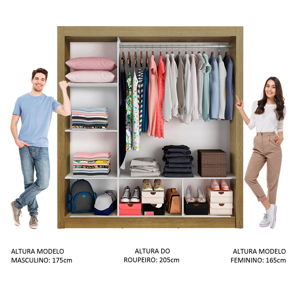 Ropero Madesa Mônaco 3 Puertas Correderas 1 con Espejo Rustic/Blanco.