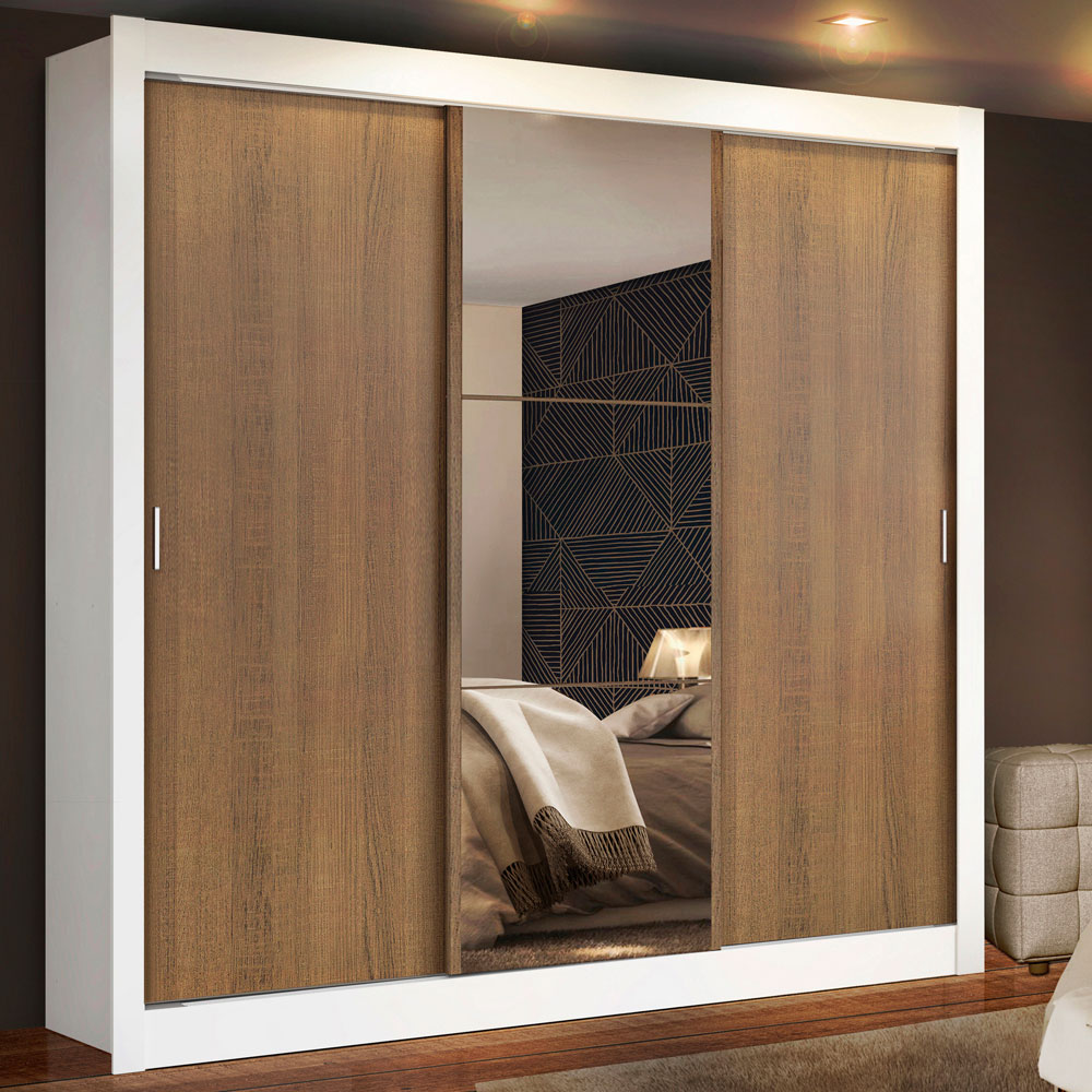 Ropero Madesa Mônaco 3 Puertas Correderas 1 con Espejo Blanco/Rustic.