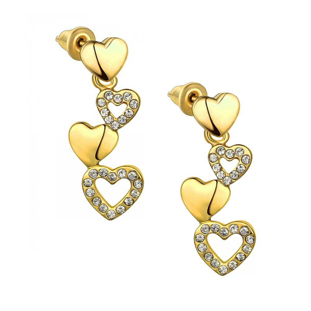 Aretes Ocean Heart Corazones en baño de oro amarillo 18k