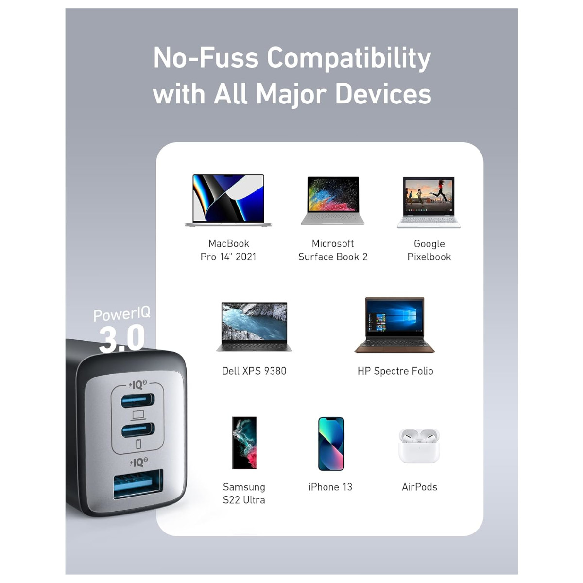 Cargador 2 USB-C y 1 USB A 3.0 65W Anker 735 Powerport III.