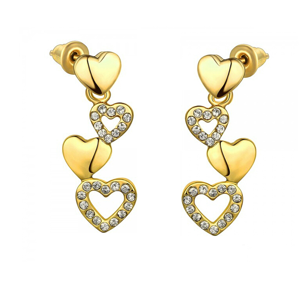 Aretes Ocean Heart Corazones en baño de oro amarillo 18k