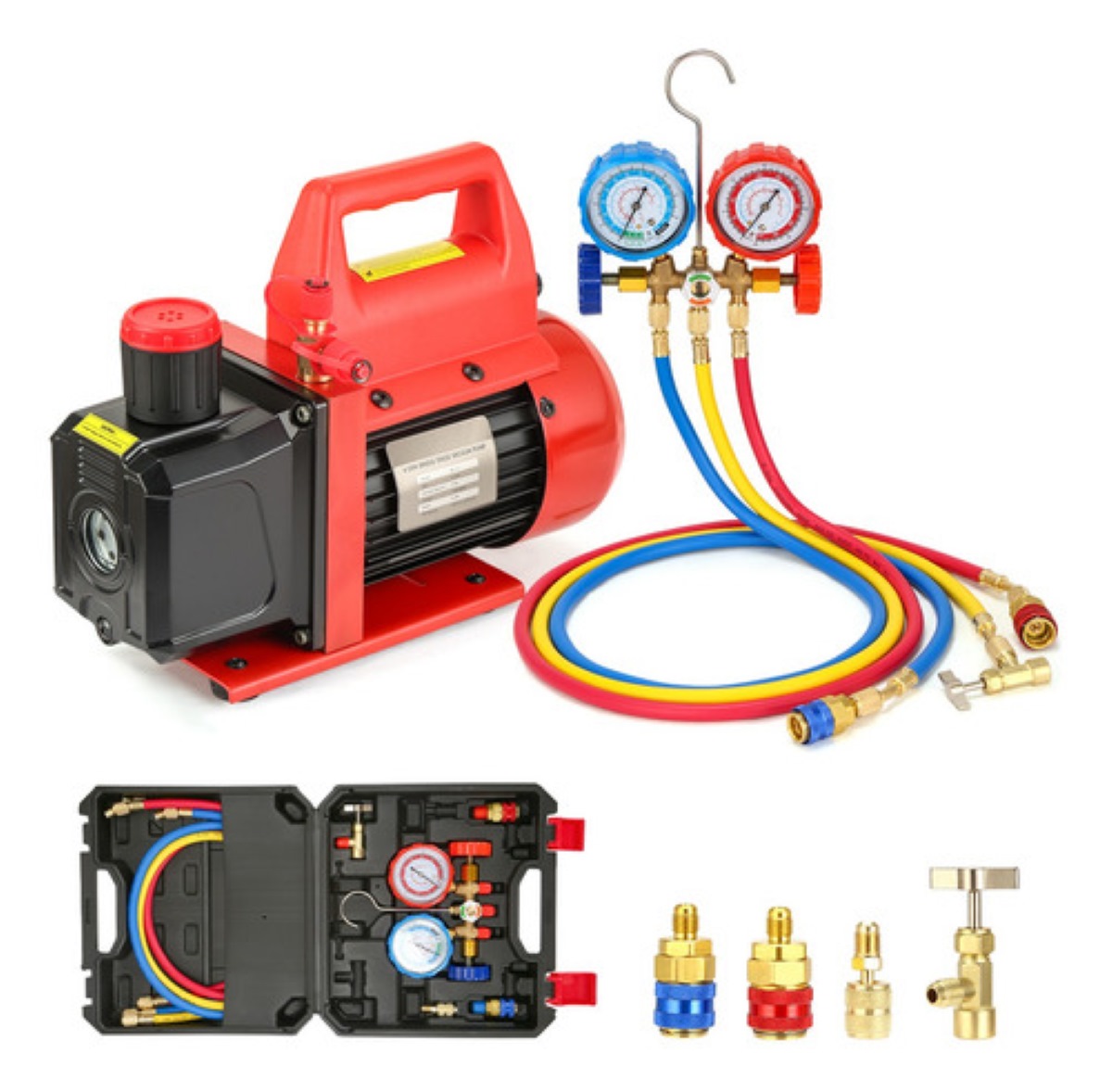 Bomba De Vacío 4cfm 1/3hp+kit Manometro R12/r22/r134a/r502