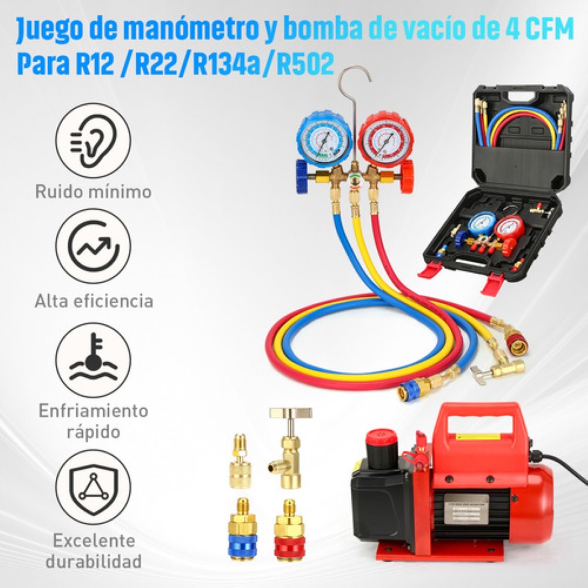 Bomba De Vacío 4cfm 1/3hp+kit Manometro R12/r22/r134a/r502
