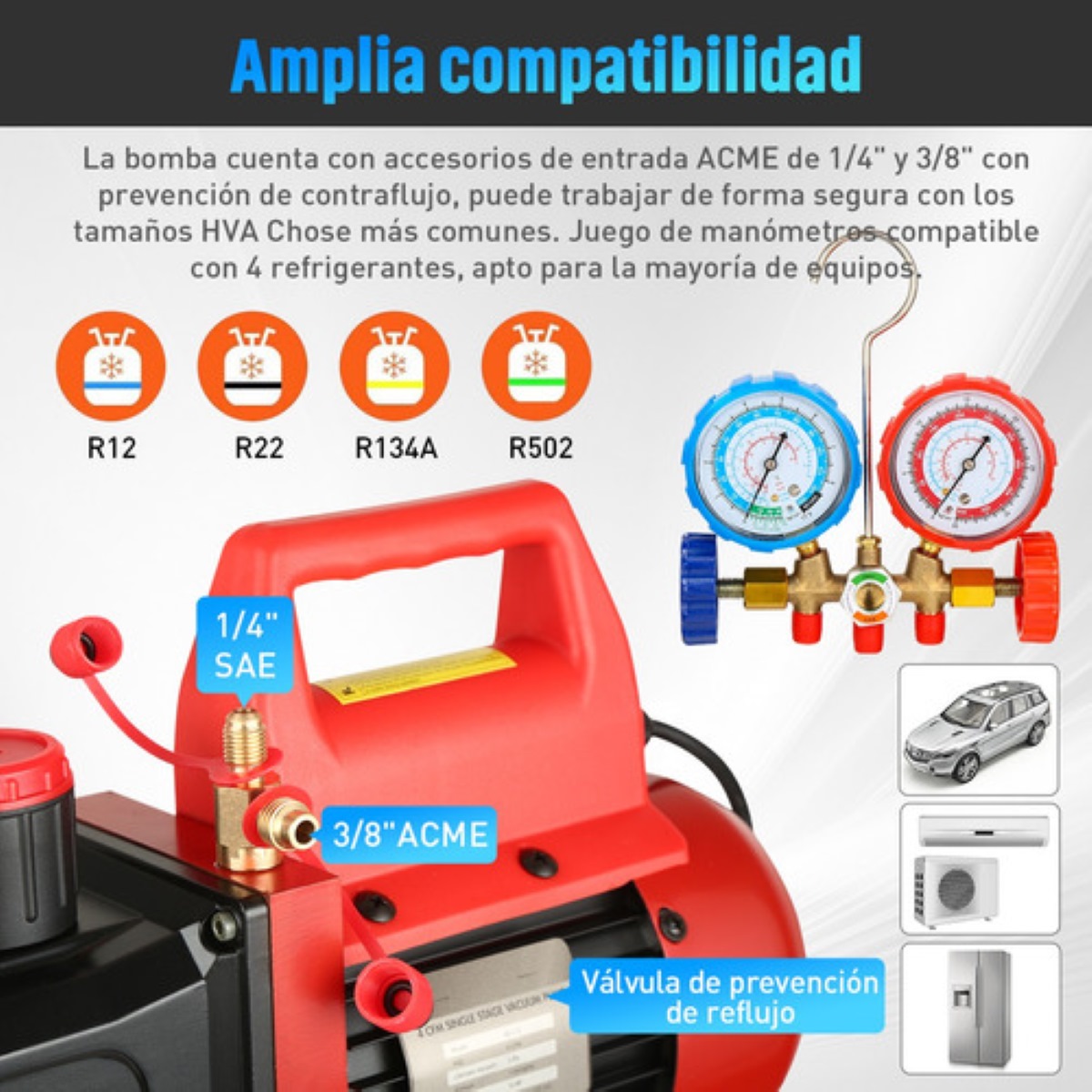 Bomba De Vacío 4cfm 1/3hp+kit Manometro R12/r22/r134a/r502