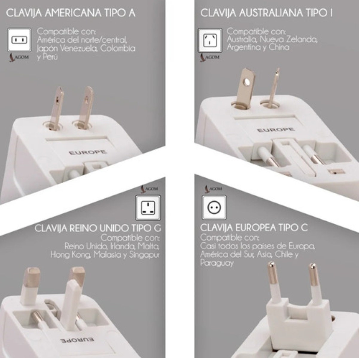 Clavijas Adaptadoras Internacionales Lagom All-in-one Convertidores Enchufes Europeos Americanos Switches Chargers Interfaz Universal Aus Usa Uk Nz Europe Para Viaje A Varios Paises 125v/6a 250v/13a